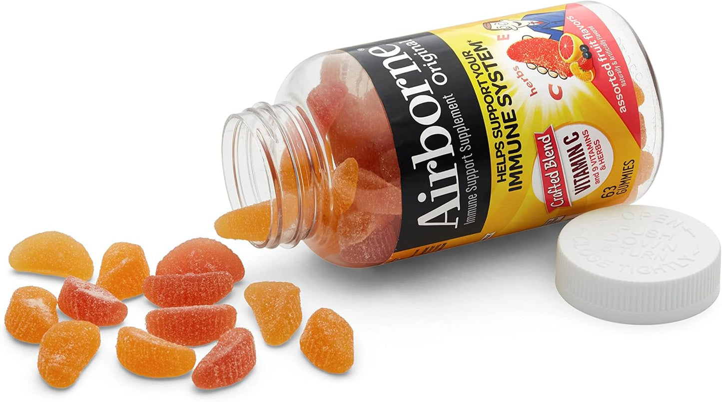 Airborne 750mg Vitamin C Gummies for Adults, Immune Support Gummies with Powerful Antioxidants VIT C & E, Caffeine Free - 2x63ct Bottle (42 Servings), Assorted Fruit Flavor - Nirvana Guru