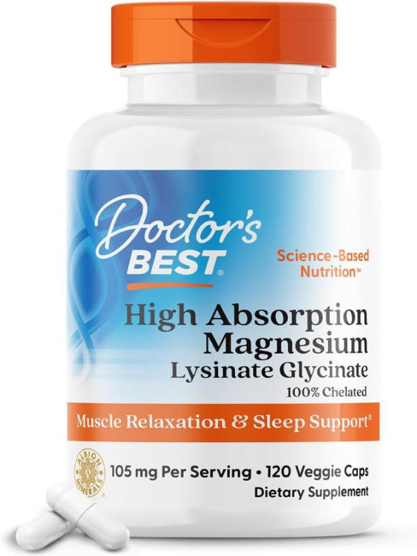 Doctor's Best High Absorption Magnesium Lysinate Glycinate Capsule,120 Ct - Nirvana Guru
