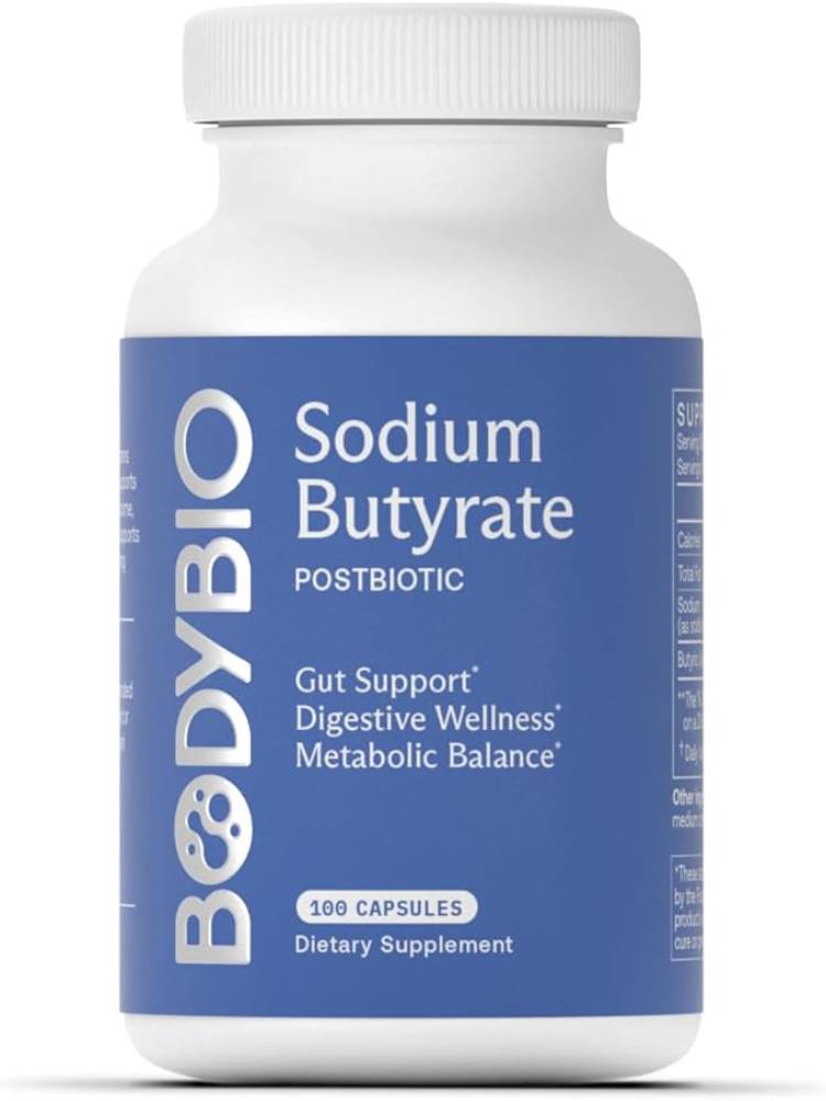 BodyBio Butyrate Supplement Butyric Acid with Sodium - 100 Capsules