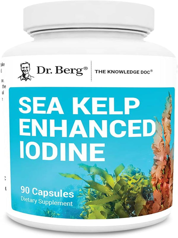 Dr. Berg Sea Kelp Enhanced Iodine - 200 mcg of Premium Iodine - Seaweed Blend Includes Klamath Blue-Green Algae & Sea Kelp - 90 Capsules - Nirvana Guru