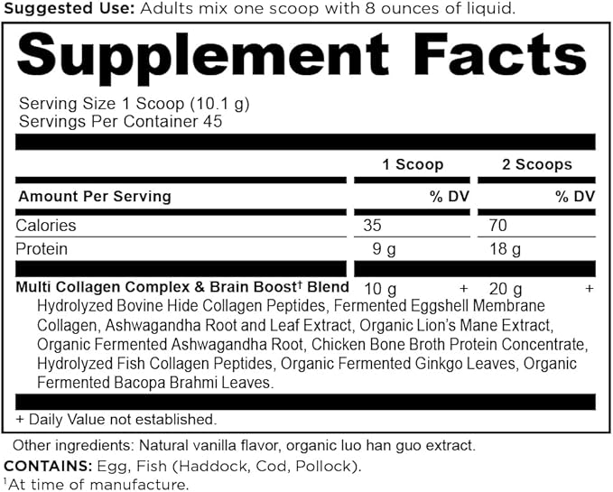 Ancient Nutrition Collagen Powder Protein,Brain Boost 45 Servings - Nirvana Guru