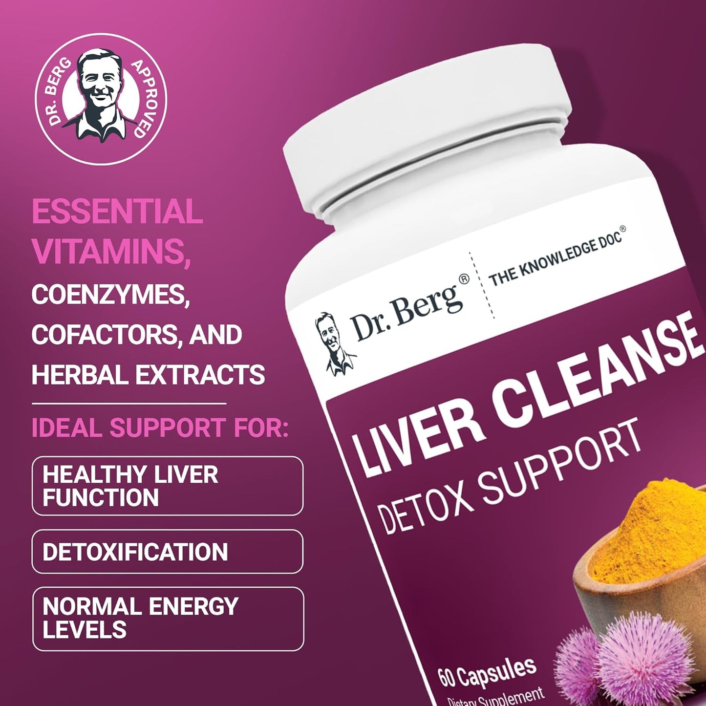 Dr. Berg Liver Cleanse Detox Capsules w/Unique Blend of Milk Thistle, Ox Bile & Folate - Liver Supplement Includes Turmeric, Black Pepper & Choline - 60 Capsules - Nirvana Guru