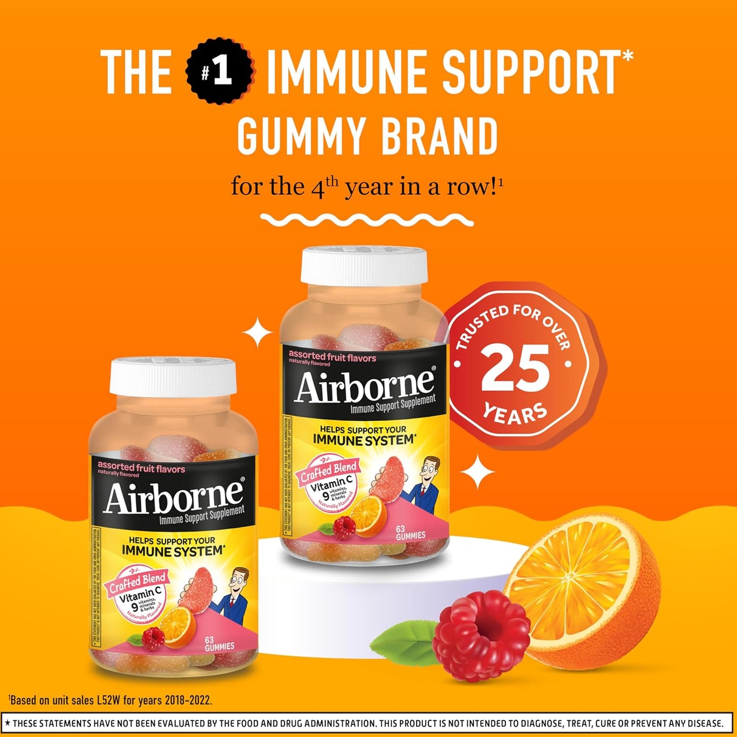 Airborne 750mg Vitamin C Gummies for Adults, Immune Support Gummies with Powerful Antioxidants VIT C & E, Caffeine Free - 2x63ct Bottle (42 Servings), Assorted Fruit Flavor - Nirvana Guru