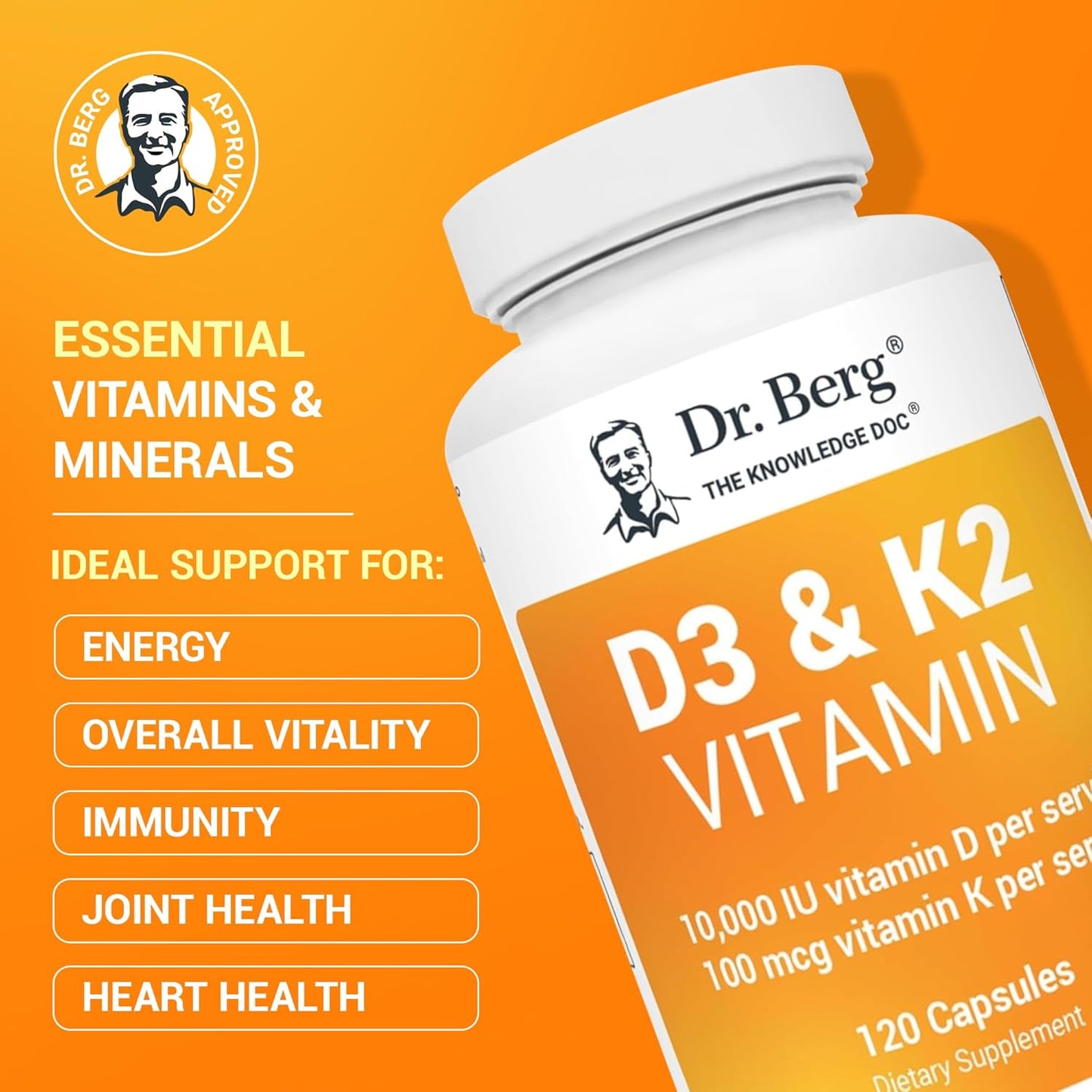 Dr. Berg Vitamin D3 K2 w/MCT Powder,K2 D3 Vitamin Supplement - 120 Capsule - Nirvana Guru