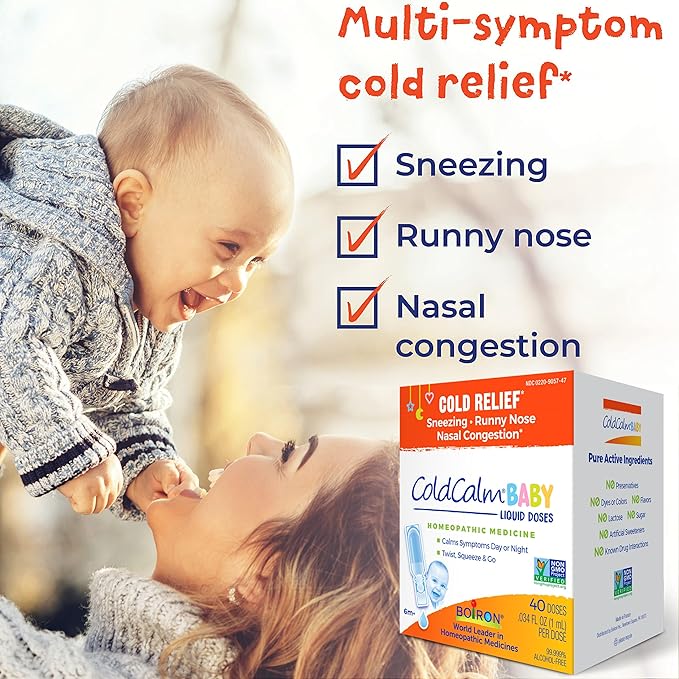 Boiron ColdCalm Baby 40 Count - Single-Use Drops for Relief from Cold (8 Packets with 5 Liquid Doses) - Nirvana Guru