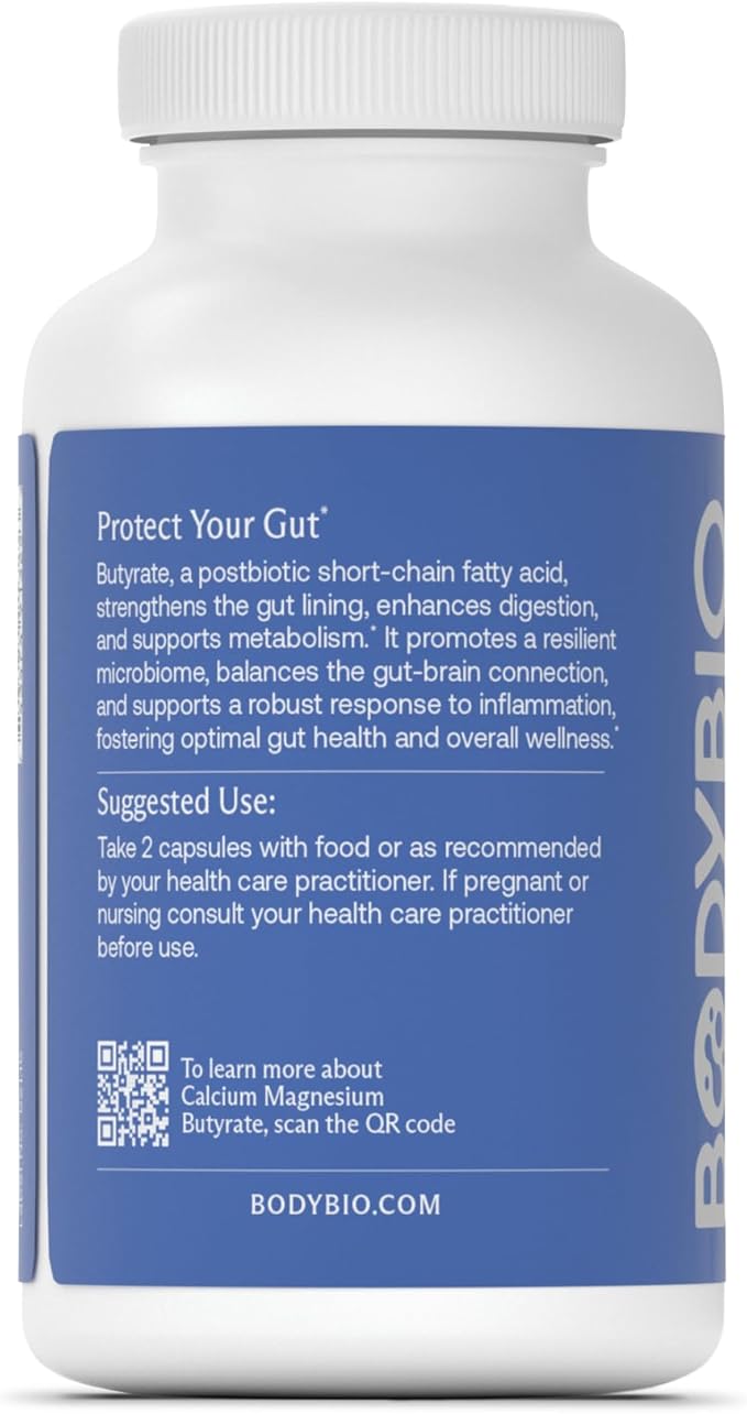 BodyBio Butyrate Supplement Butyric Acid with Calcium Magnesium - 250 Capsules - Nirvana Guru