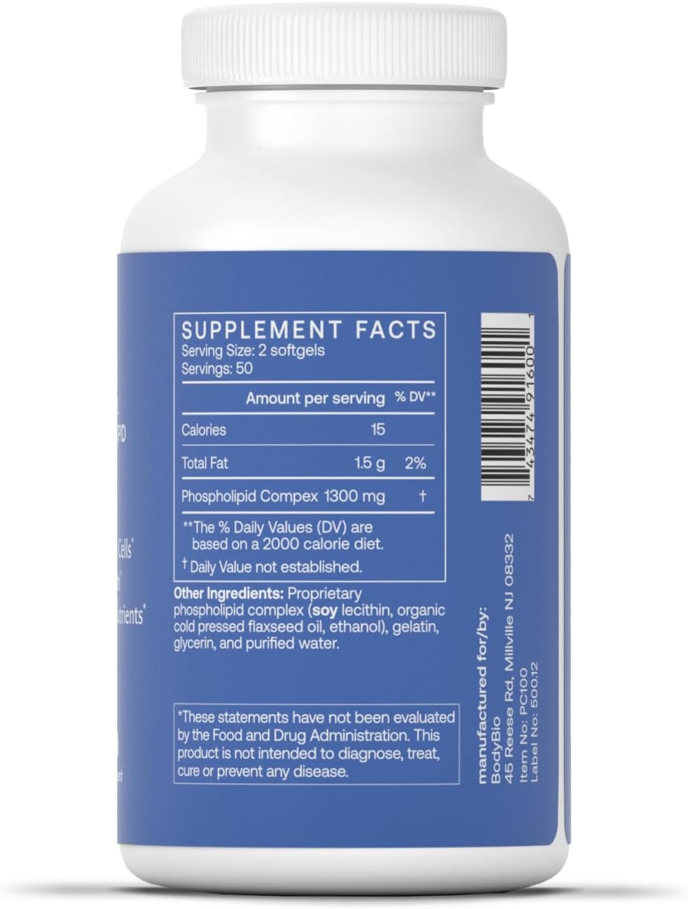 BodyBio PC Phosphatidylcholine for Mental Clarity, Healthy Aging, Cellular Repair, and Gentle Daily Detoxification - 100 Softgels - Nirvana Guru