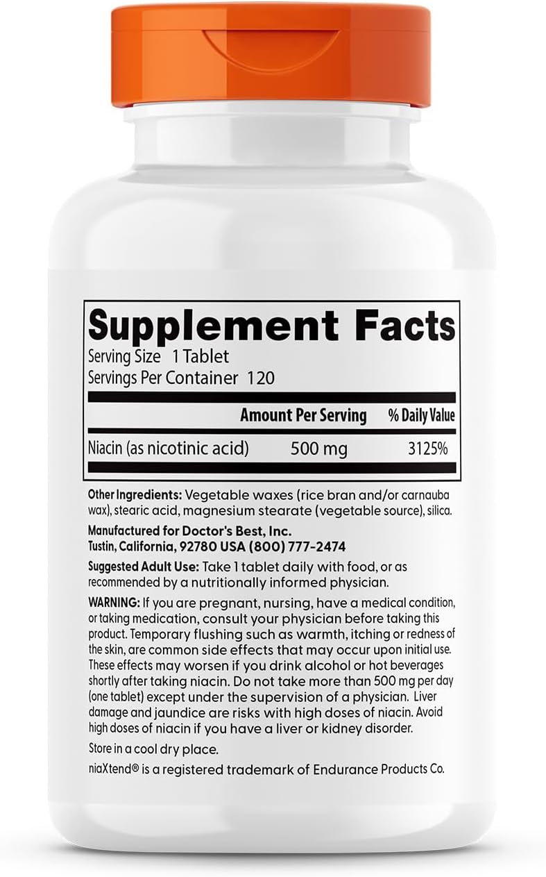 Doctors Best Sustained-Release Niacin with niaXtend, Supports Heart Health, Vegan 120 Tablets - Nirvana Guru