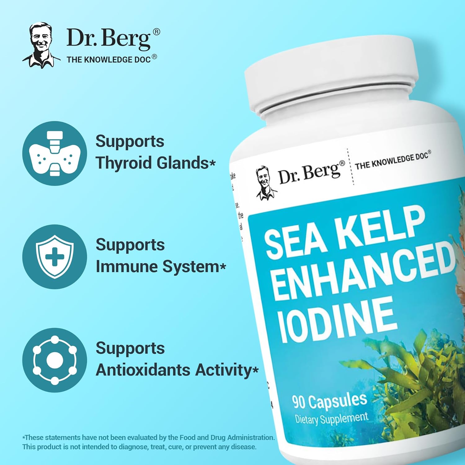 Dr. Berg Sea Kelp Enhanced Iodine - 200 mcg of Premium Iodine - Seaweed Blend Includes Klamath Blue-Green Algae & Sea Kelp - 90 Capsules - Nirvana Guru