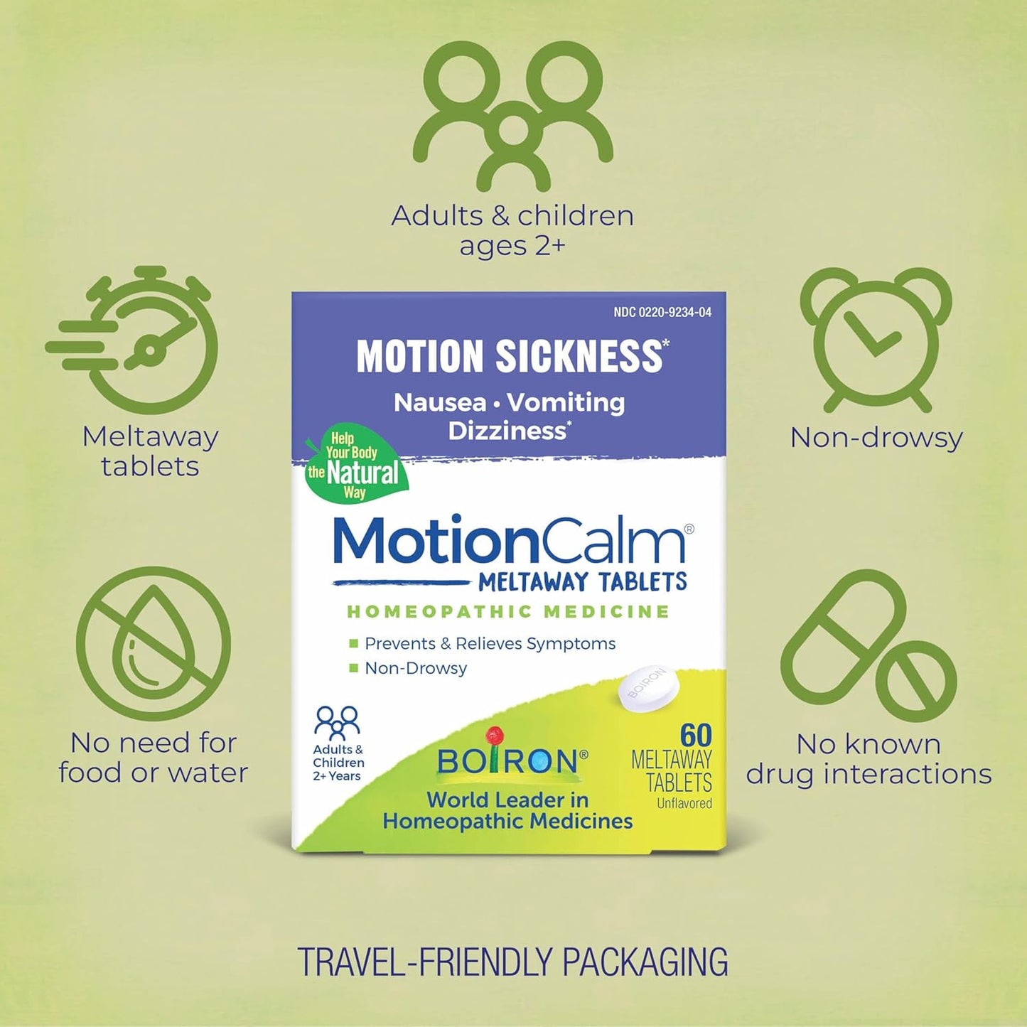 Boiron MotionCalm Relief for Nausea, Vomiting, or Dizziness,60 Count - Nirvana Guru