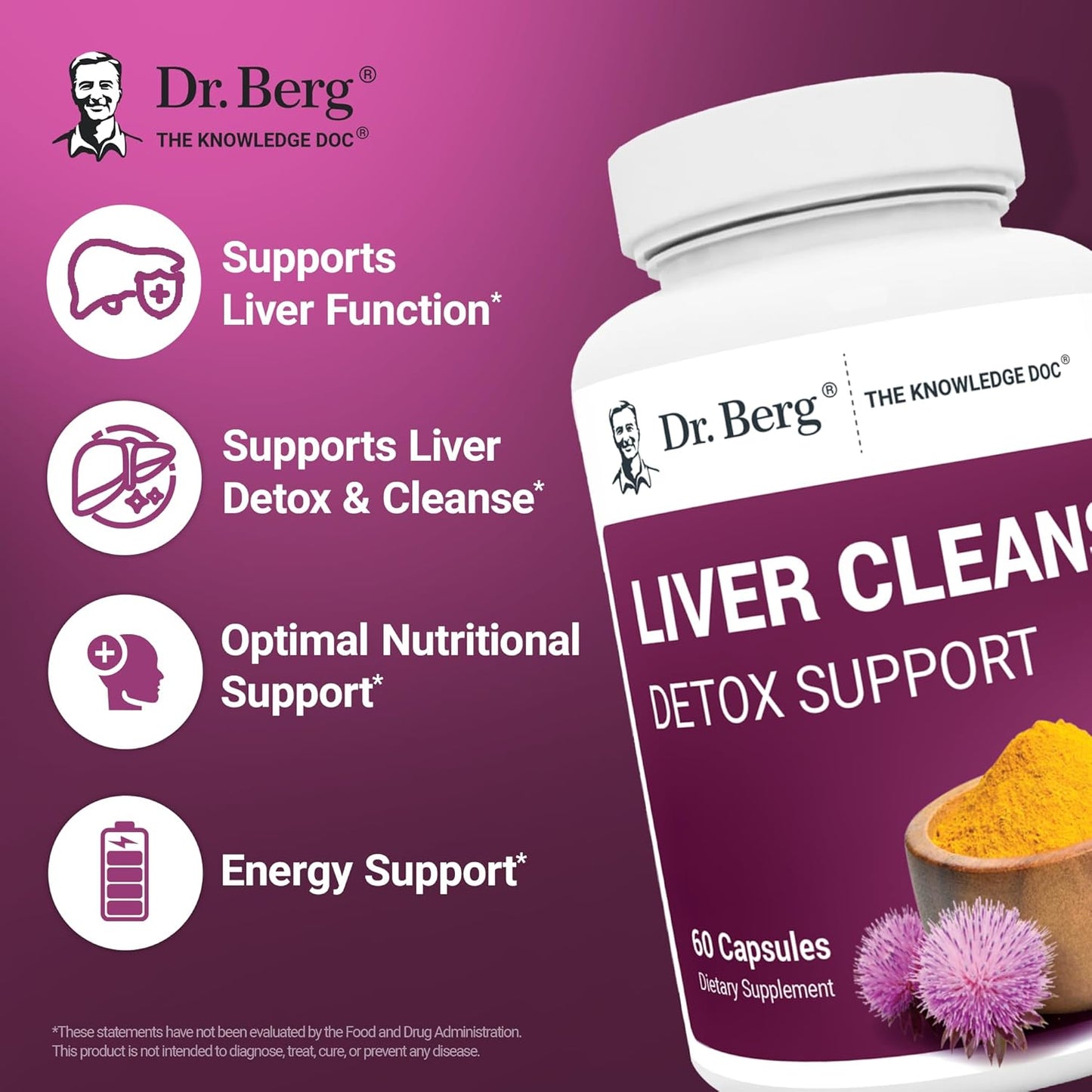Dr. Berg Liver Cleanse Detox Capsules w/Unique Blend of Milk Thistle, Ox Bile & Folate - Liver Supplement Includes Turmeric, Black Pepper & Choline - 60 Capsules - Nirvana Guru
