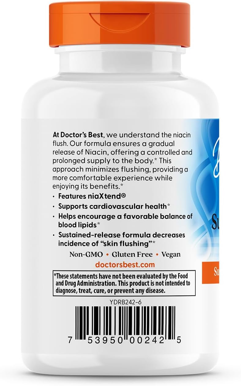 Doctors Best Sustained-Release Niacin with niaXtend, Supports Heart Health, Vegan 120 Tablets - Nirvana Guru