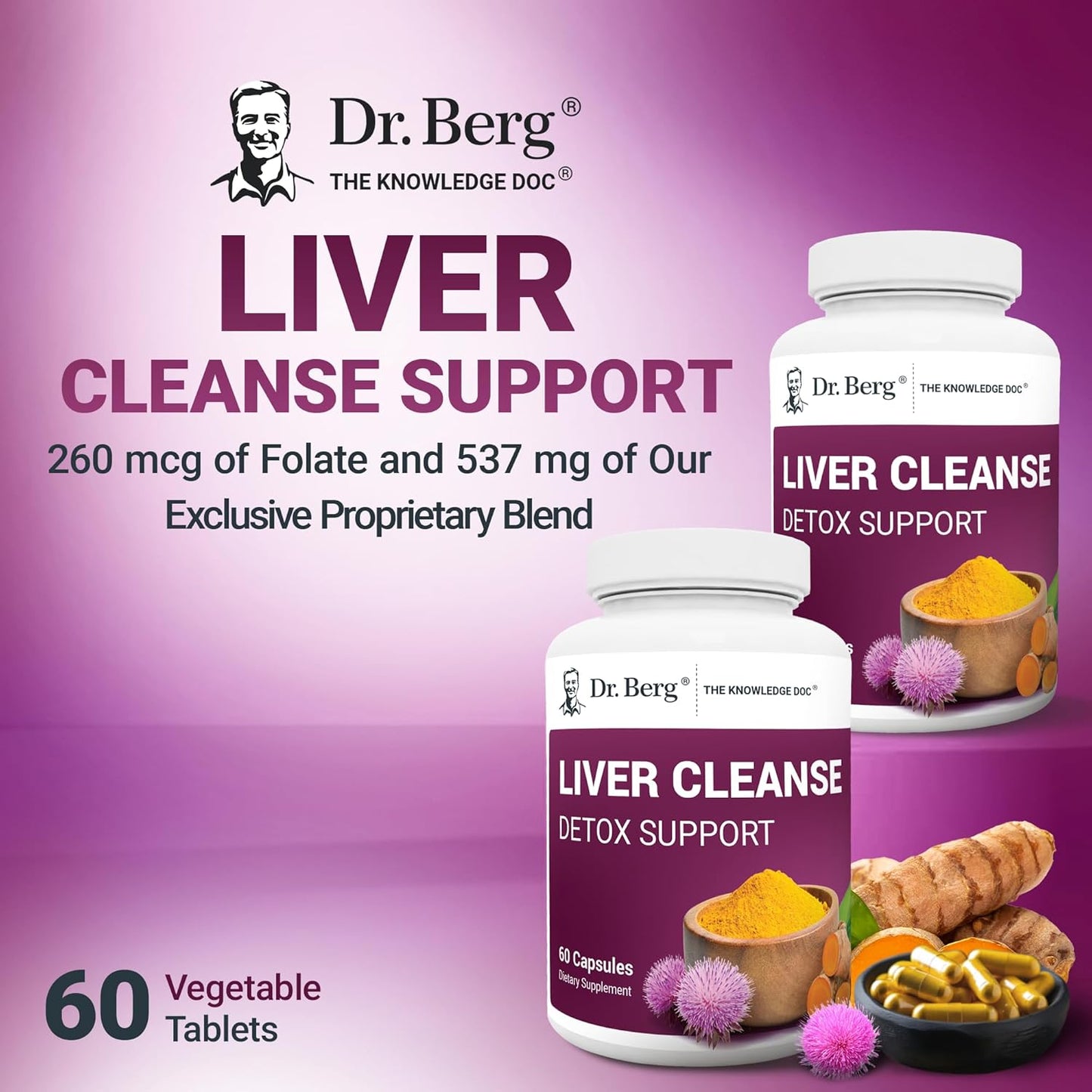 Dr. Berg Liver Cleanse Detox Capsules w/Unique Blend of Milk Thistle, Ox Bile & Folate - Liver Supplement Includes Turmeric, Black Pepper & Choline - 60 Capsules - Nirvana Guru
