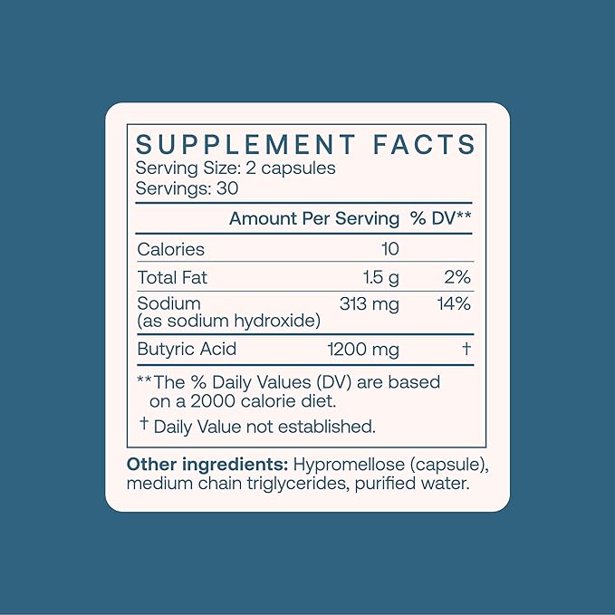 BodyBio Butyrate Supplement Butyric Acid with Sodium - 100 Capsules