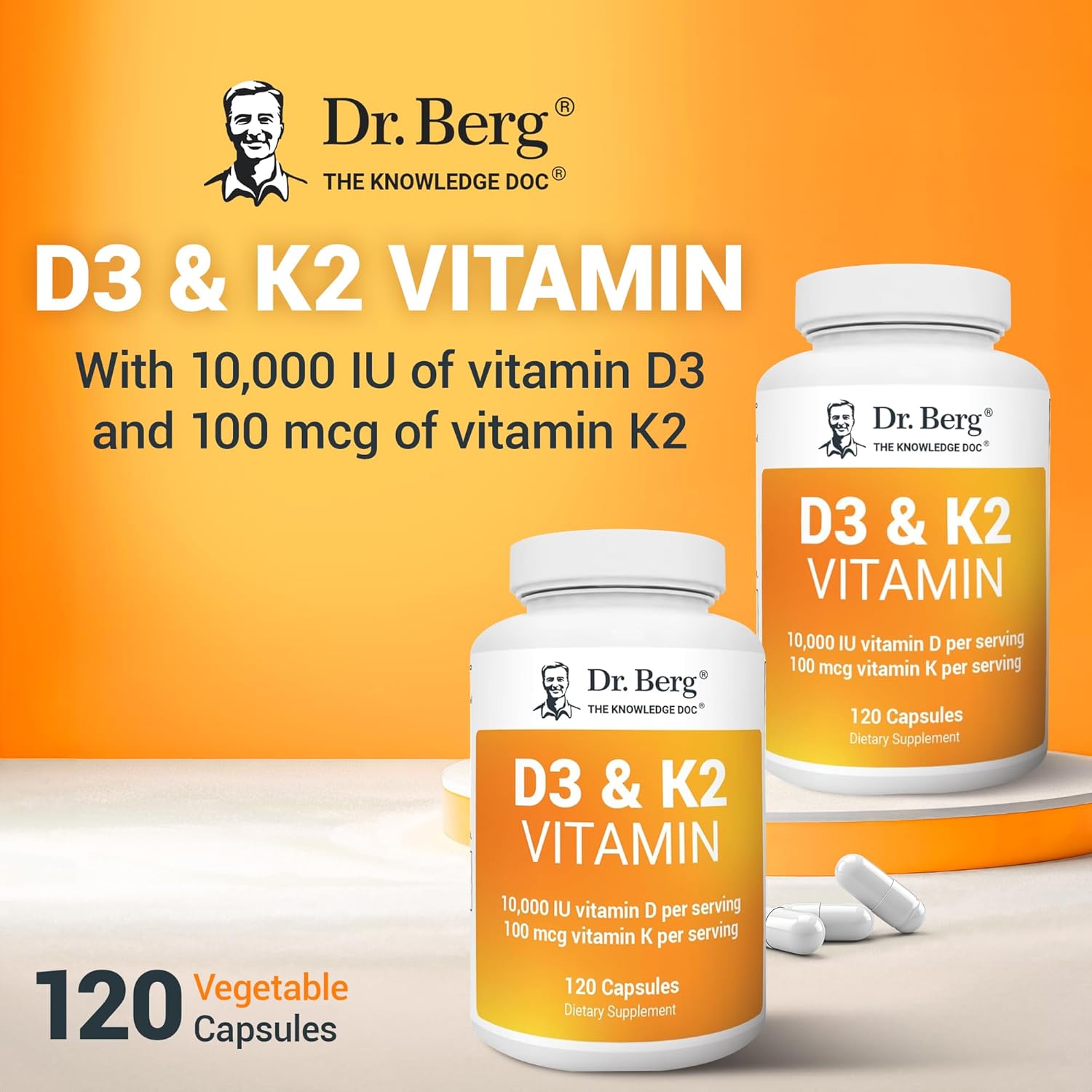 Dr. Berg Vitamin D3 K2 w/MCT Powder,K2 D3 Vitamin Supplement - 120 Capsule - Nirvana Guru