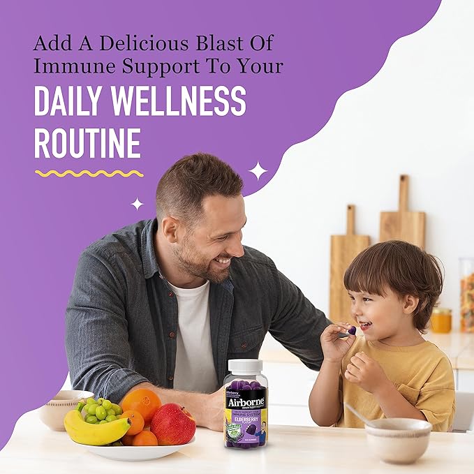 Airborne Elderberry + Zinc & Vitamin C Gummies for Adults, Immune Support Vitamin D & Zinc Gummies with Powerful Antioxidant Vitamins C D & E - 130 Gummies, Elderberry Flavor - Nirvana Guru