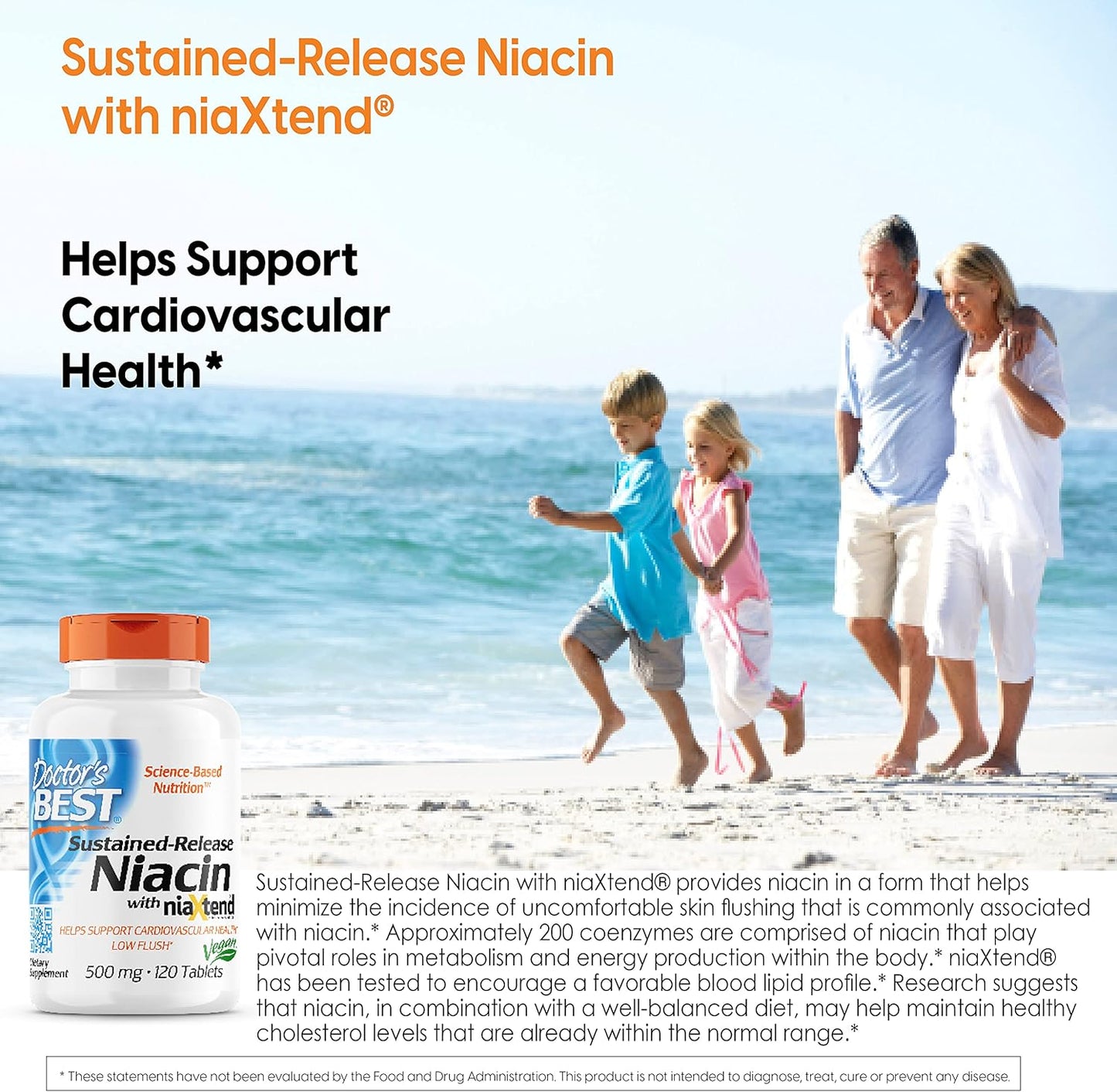 Doctors Best Sustained-Release Niacin with niaXtend, Supports Heart Health, Vegan 120 Tablets - Nirvana Guru