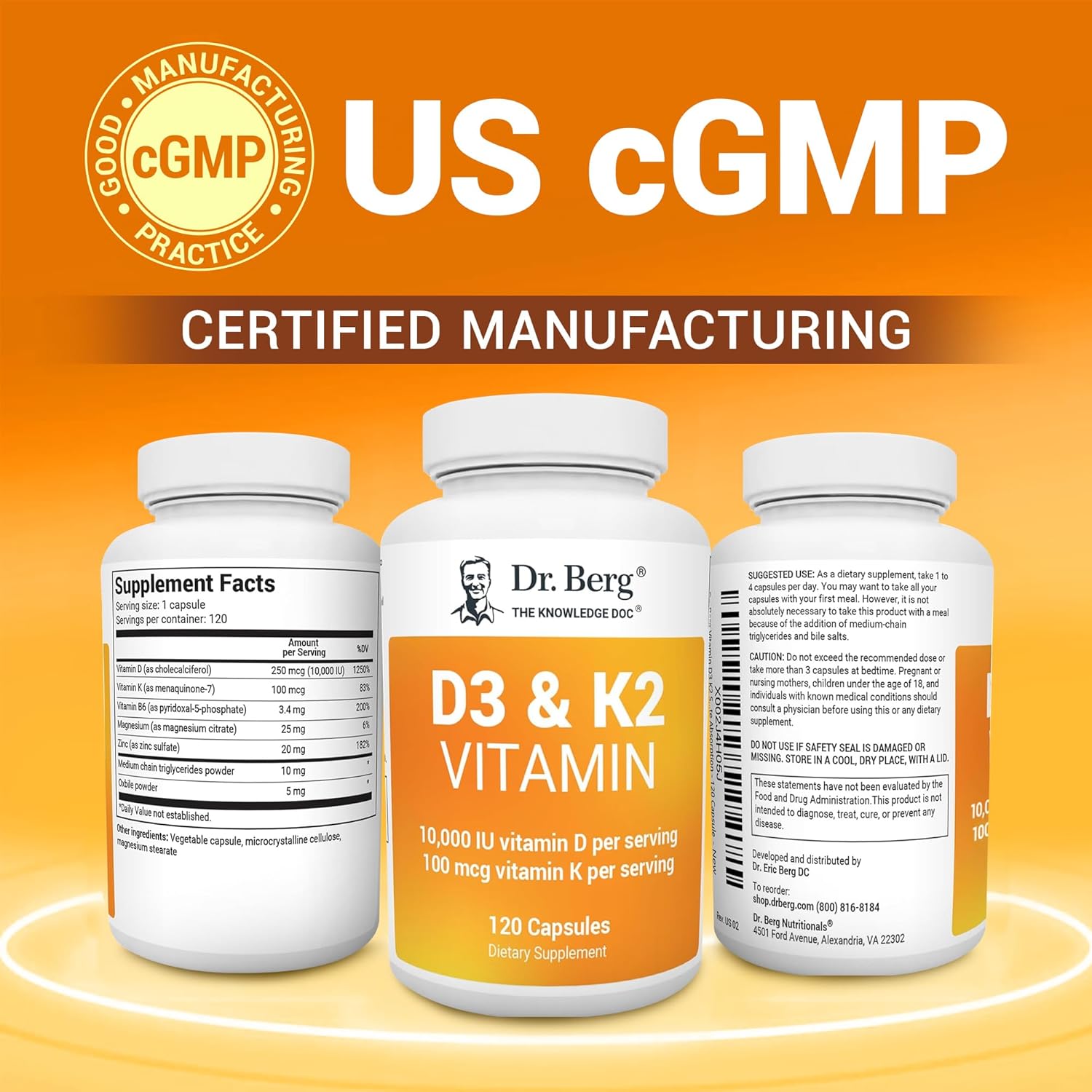 Dr. Berg Vitamin D3 K2 w/MCT Powder,K2 D3 Vitamin Supplement - 120 Capsule - Nirvana Guru