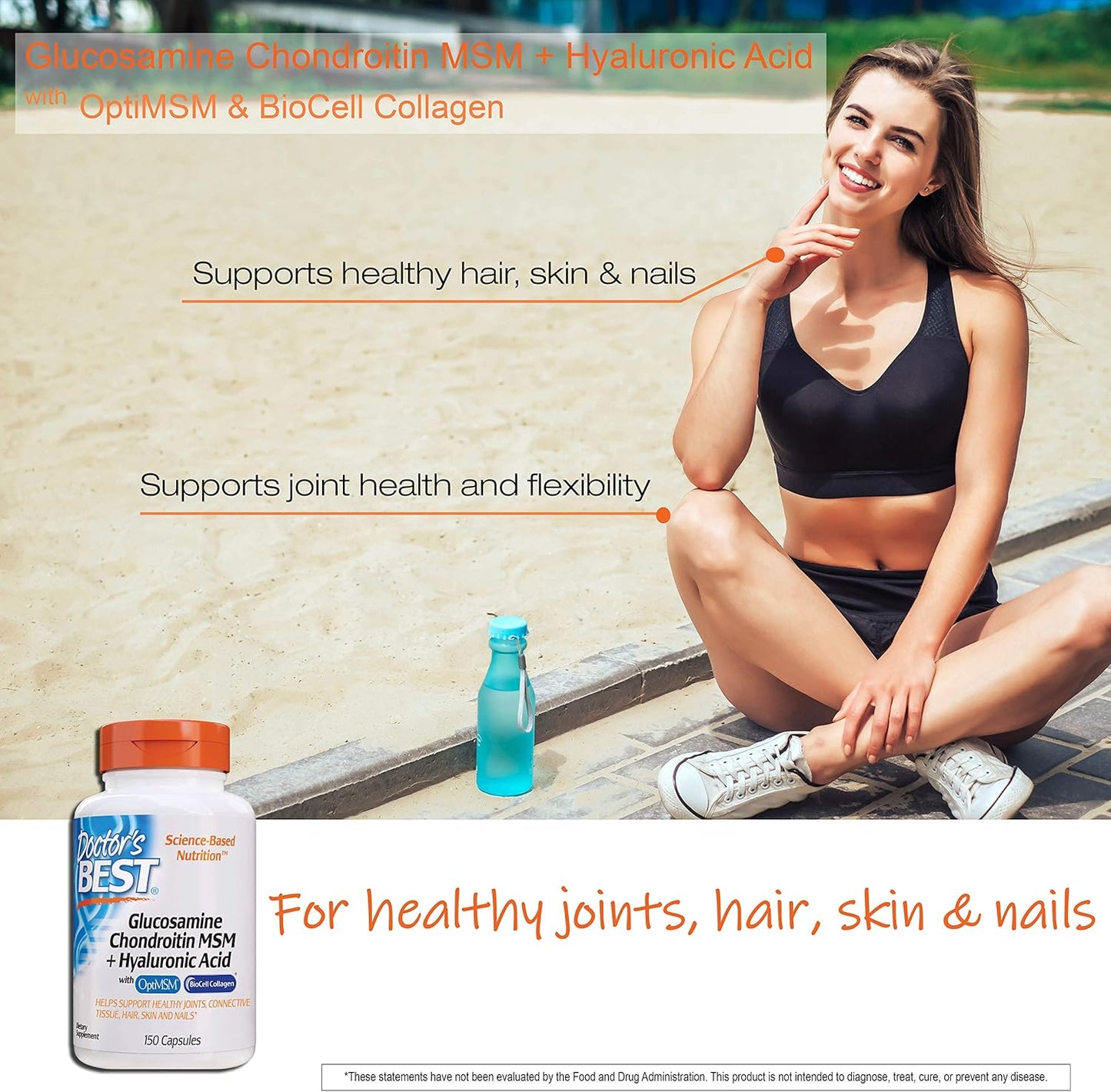 Doctor's Best Glucosamine Chondroitin MSM + Hyaluronic Acid with OptiMSM Featuring Biocell Collagen, Joint Support,150 Caps - Nirvana Guru