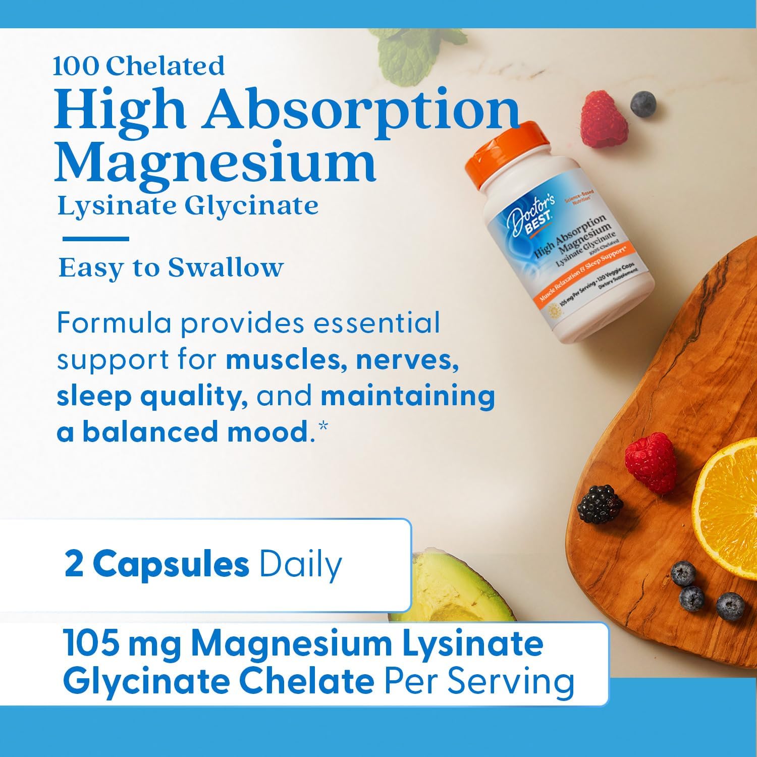 Doctor's Best High Absorption Magnesium Lysinate Glycinate Capsule,120 Ct - Nirvana Guru