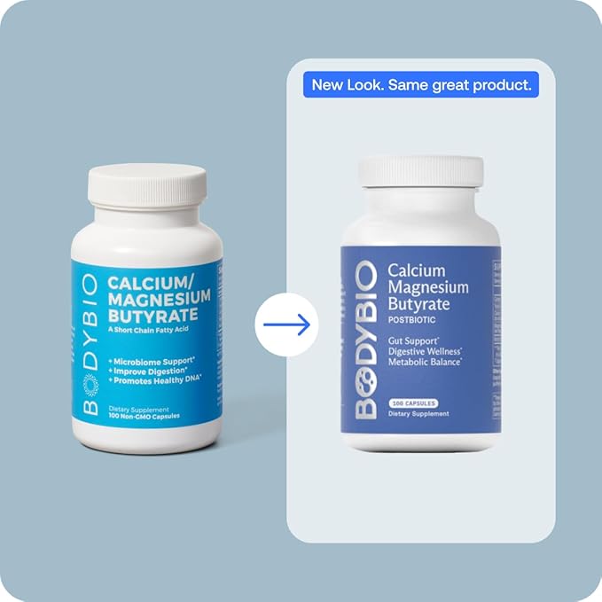 BodyBio Butyrate Supplement Butyric Acid with Calcium Magnesium - 250 Capsules - Nirvana Guru
