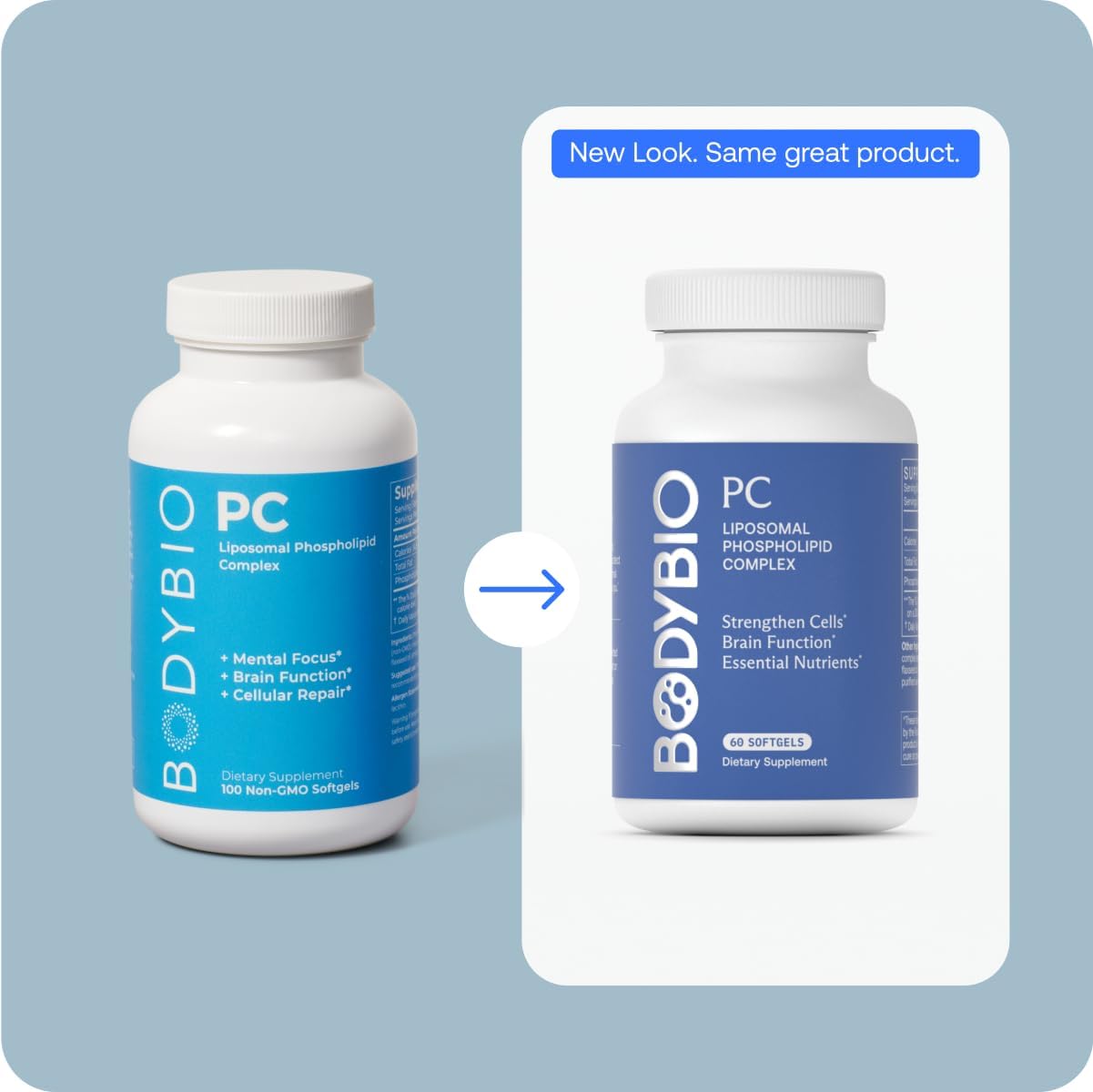 BodyBio PC Phosphatidylcholine for Mental Clarity, Healthy Aging, Cellular Repair, and Gentle Daily Detoxification - 100 Softgels - Nirvana Guru