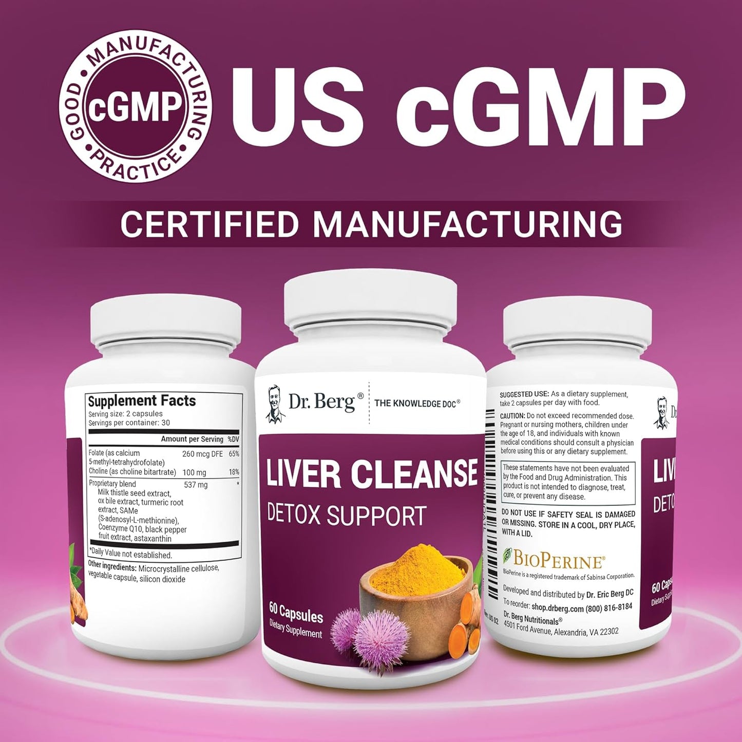 Dr. Berg Liver Cleanse Detox Capsules w/Unique Blend of Milk Thistle, Ox Bile & Folate - Liver Supplement Includes Turmeric, Black Pepper & Choline - 60 Capsules - Nirvana Guru