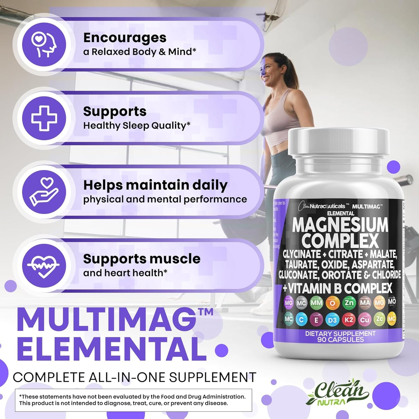 Clean Nutraceuticals Magnesium Complex with Magnesium Glycinate Citrate Malate Oxide Taurate Aspartate Orotate & Mag Chloride, Zinc Copper Manganese & Vitamin C B1 B2 B6 B12 Complex - 1Pack - Nirvana Guru