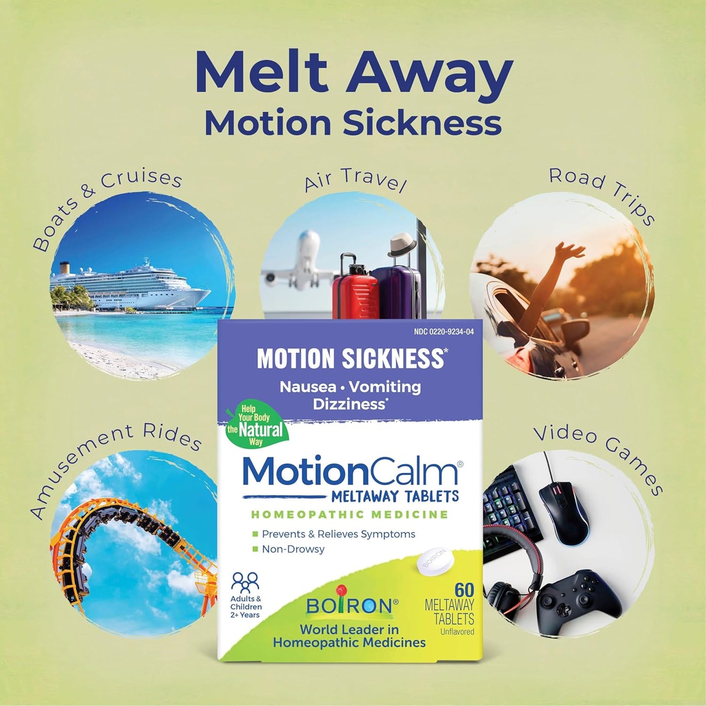 Boiron MotionCalm Relief for Nausea, Vomiting, or Dizziness,60 Count - Nirvana Guru