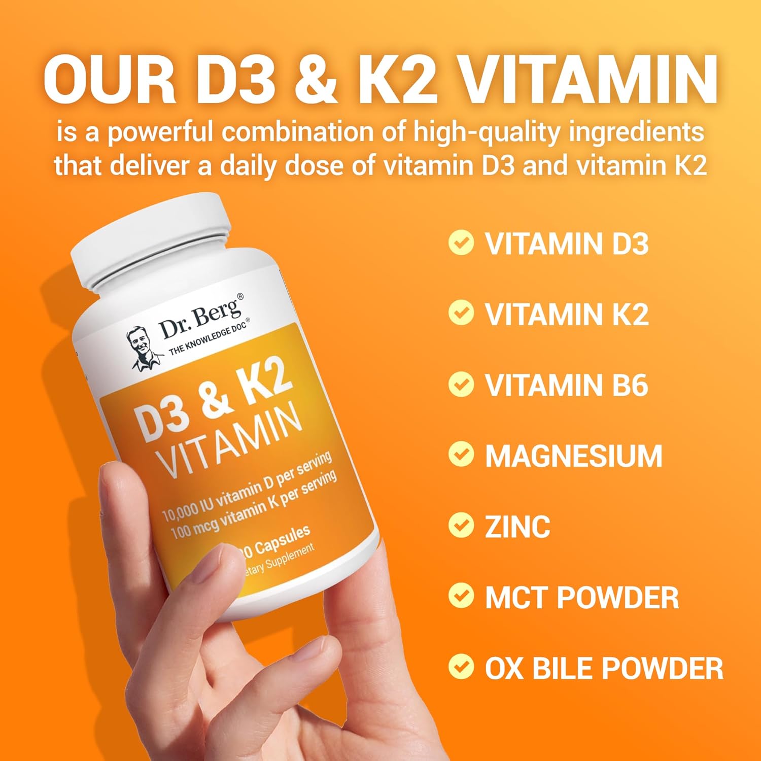 Dr. Berg Vitamin D3 K2 w/MCT Powder,K2 D3 Vitamin Supplement - 120 Capsule - Nirvana Guru