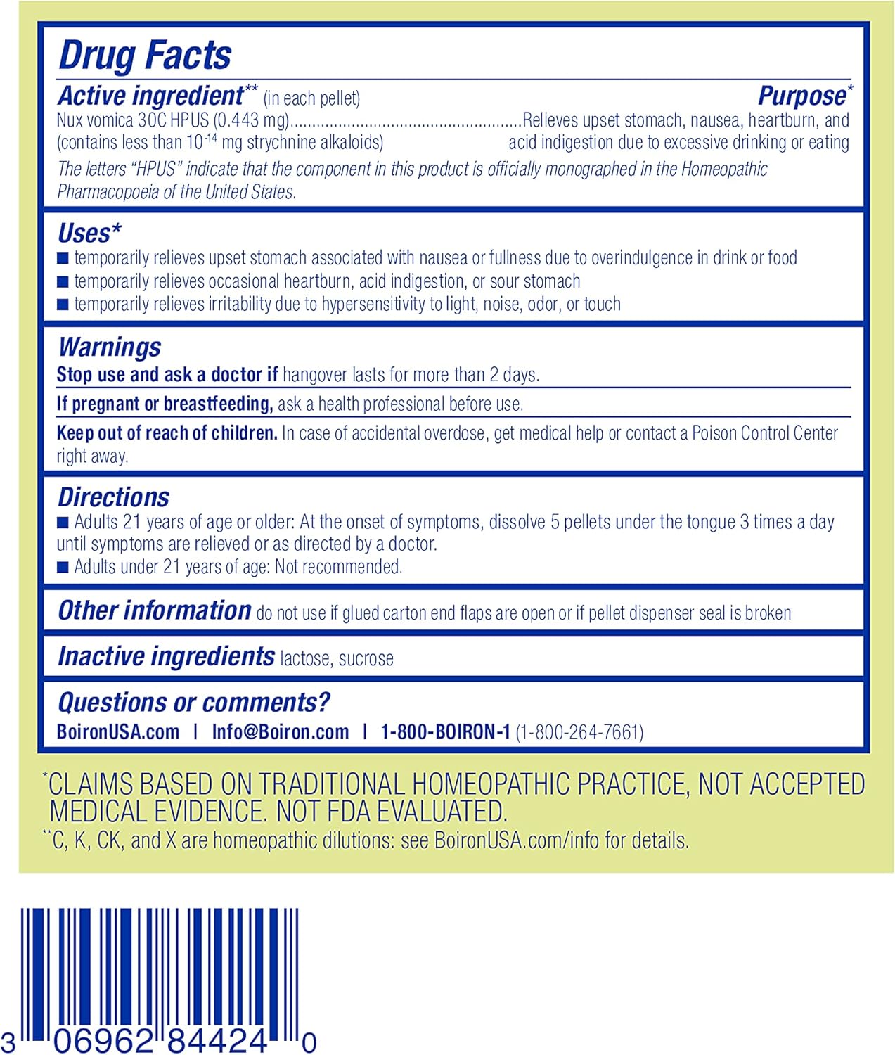 Boiron Nux Vomica 30C Homeopathic Medicine for Hangover Relief, Upset Stomach, Nausea, and Overindulgence of Food or Drink - 3 Count (240 Pellets) - Nirvana Guru