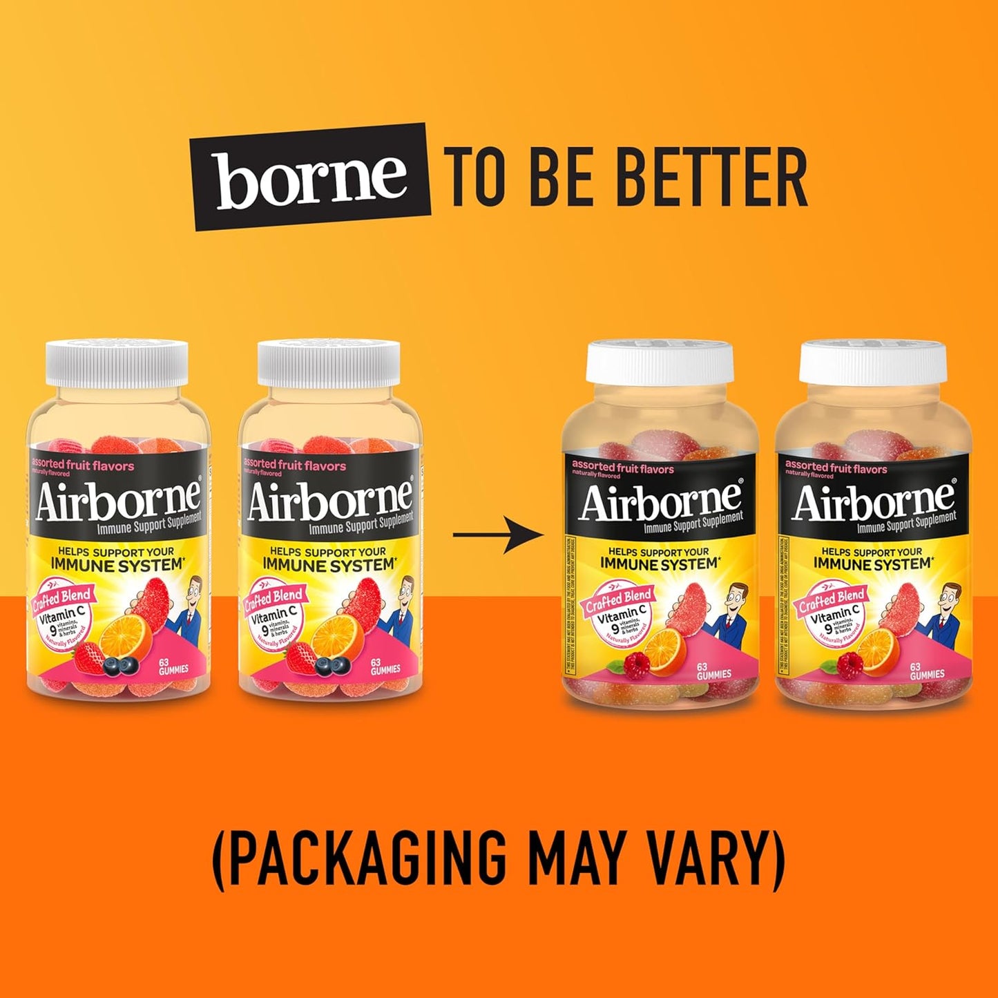 Airborne 750mg Vitamin C Gummies for Adults, Immune Support Gummies with Powerful Antioxidants VIT C & E, Caffeine Free - 2x63ct Bottle (42 Servings), Assorted Fruit Flavor - Nirvana Guru