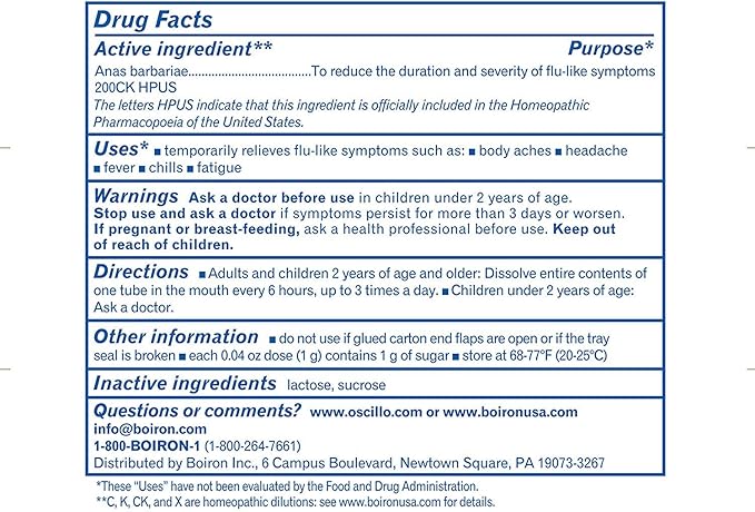 Boiron Oscillococcinum Homeopathic Medicine for flu-Like Symptoms, White, 36 Count - Nirvana Guru