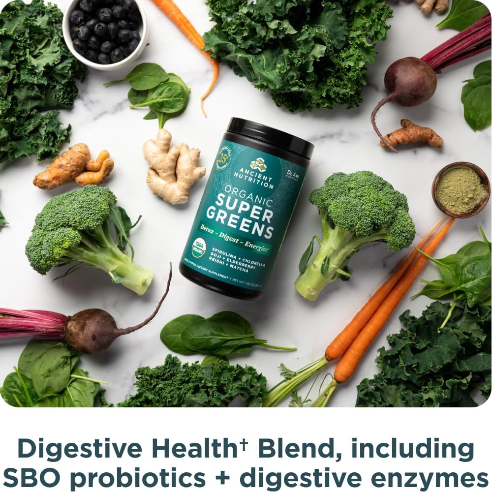 Ancient Nutrition Super Greens,Organic Superfood Powder with Probiotics 25 Servings - Nirvana Guru