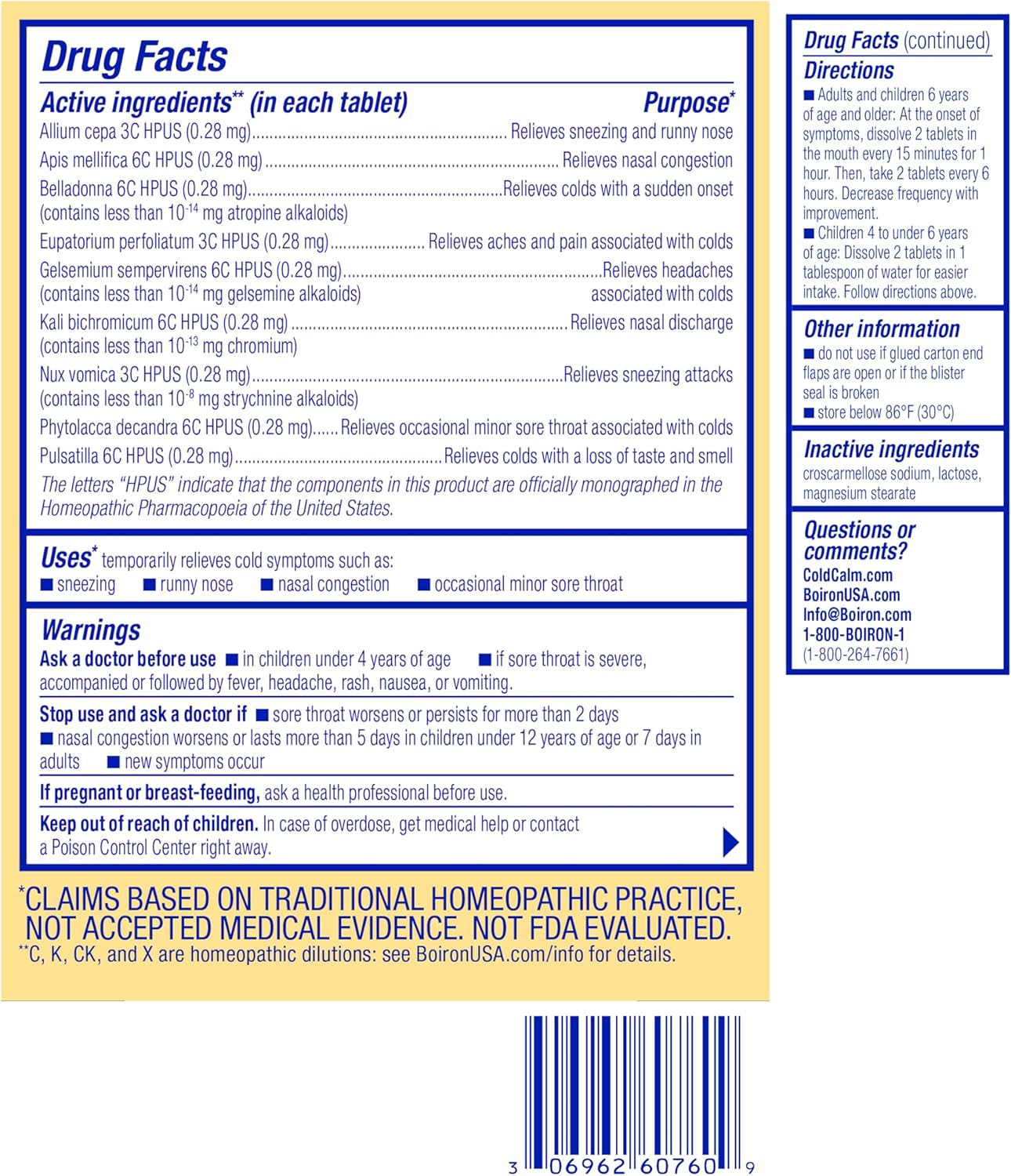 Boiron ColdCalm Tablets for Relief of Common Cold Symptoms,60 Count - Nirvana Guru