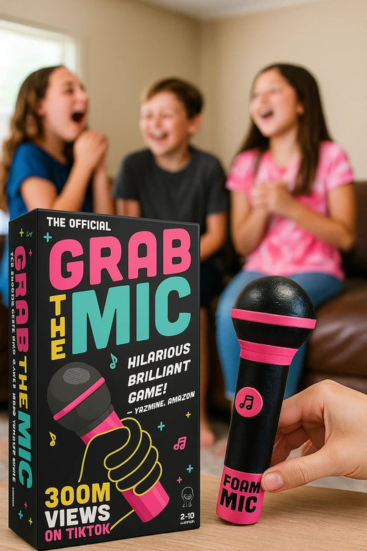 Lucky Egg Official Grab The Mic – Family Karaoke Board Game w/Foam Mic, 8+ Ages, 2-10 Players - Games for Bad Singers w/ 250 Lyrics (125 Cards) for Hilarious Game Nights & Birthday Party, Kids Gift Nirvana Guru