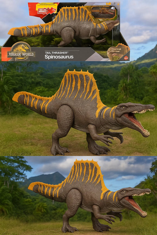 Mattel Jurassic World Rebirth Dinosaur Toy, Tail Thrasher Spinosaurus Action Figure with 2 Attack Moves, Movie-Accurate & Posable, Digital Play nirvanaguru