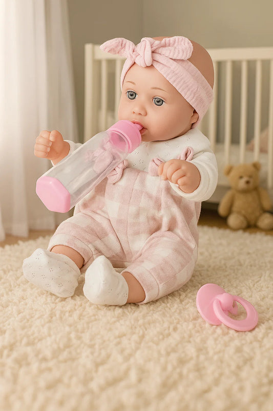 Enjoyin 12'' Baby Doll in Gift Box with Pink Cloths, Pacifier, 13''x13'' Microfabric Blanket, and Feeding Bottle. Gift Idea for Ages 3+ nirvanaguru