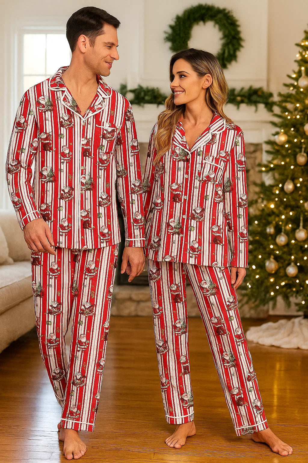 Ekouaer Christmas Family Matching Pajamas Long Sleeve Button Down Pj Set Festival Party Sleepwear nirvanaguru