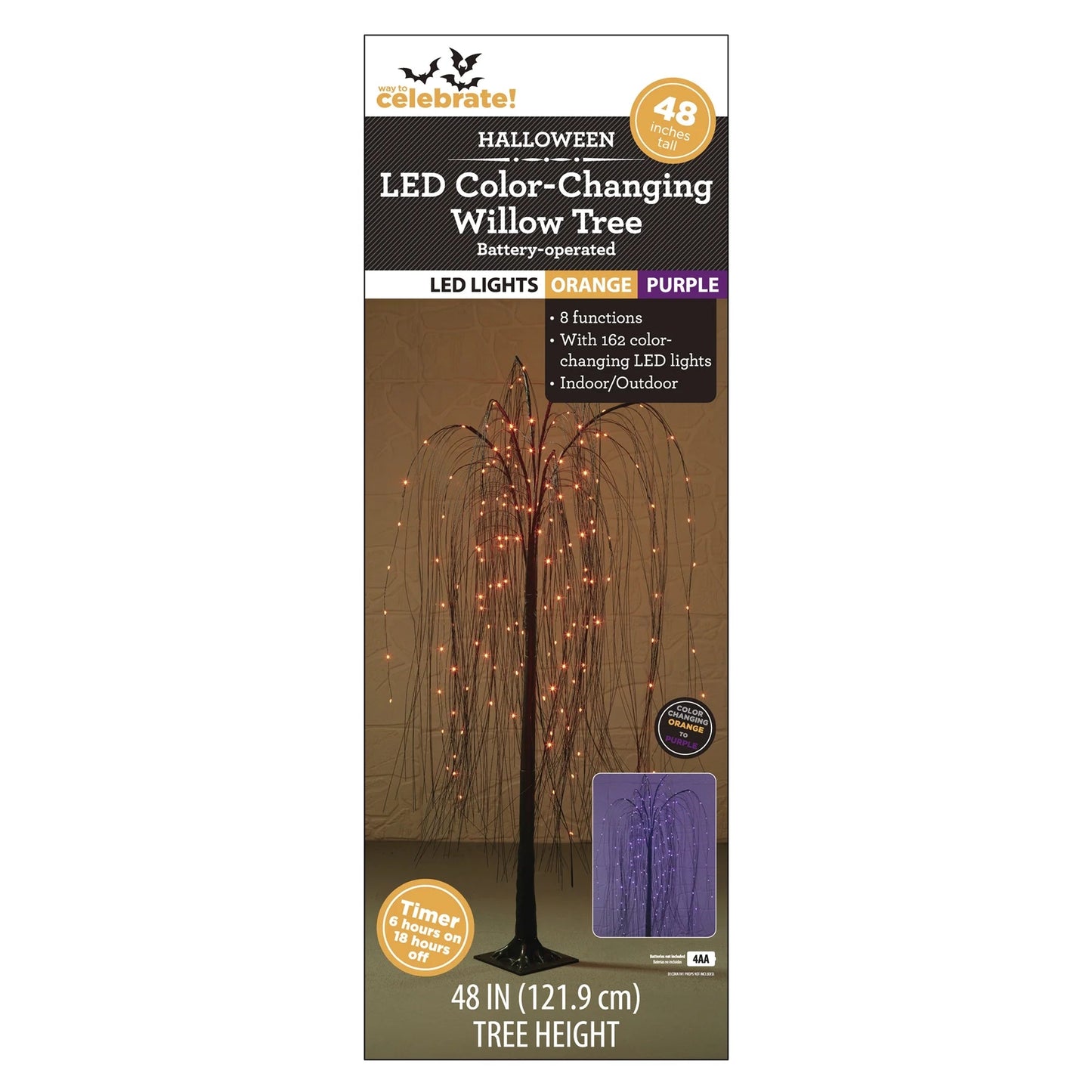 Orange and Purple Willow Tree, 48in, Color Changing LEDs, 8-Function Battery-Operated, Halloween Indoor/Outdoor, by Way To Celebrate nirvanaguru