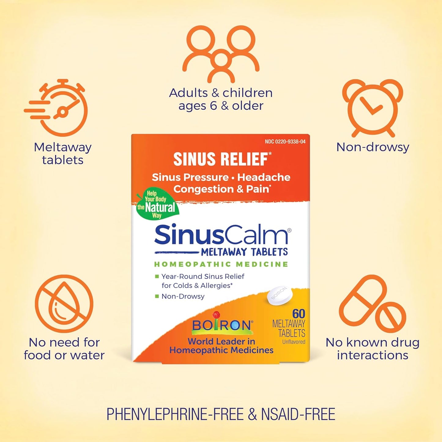Boiron SinusCalm Tablets for Sinus Pain Relief, Runny Nose, Congestion, Sinus Pressure, Headache - 60 Count - Nirvana Guru