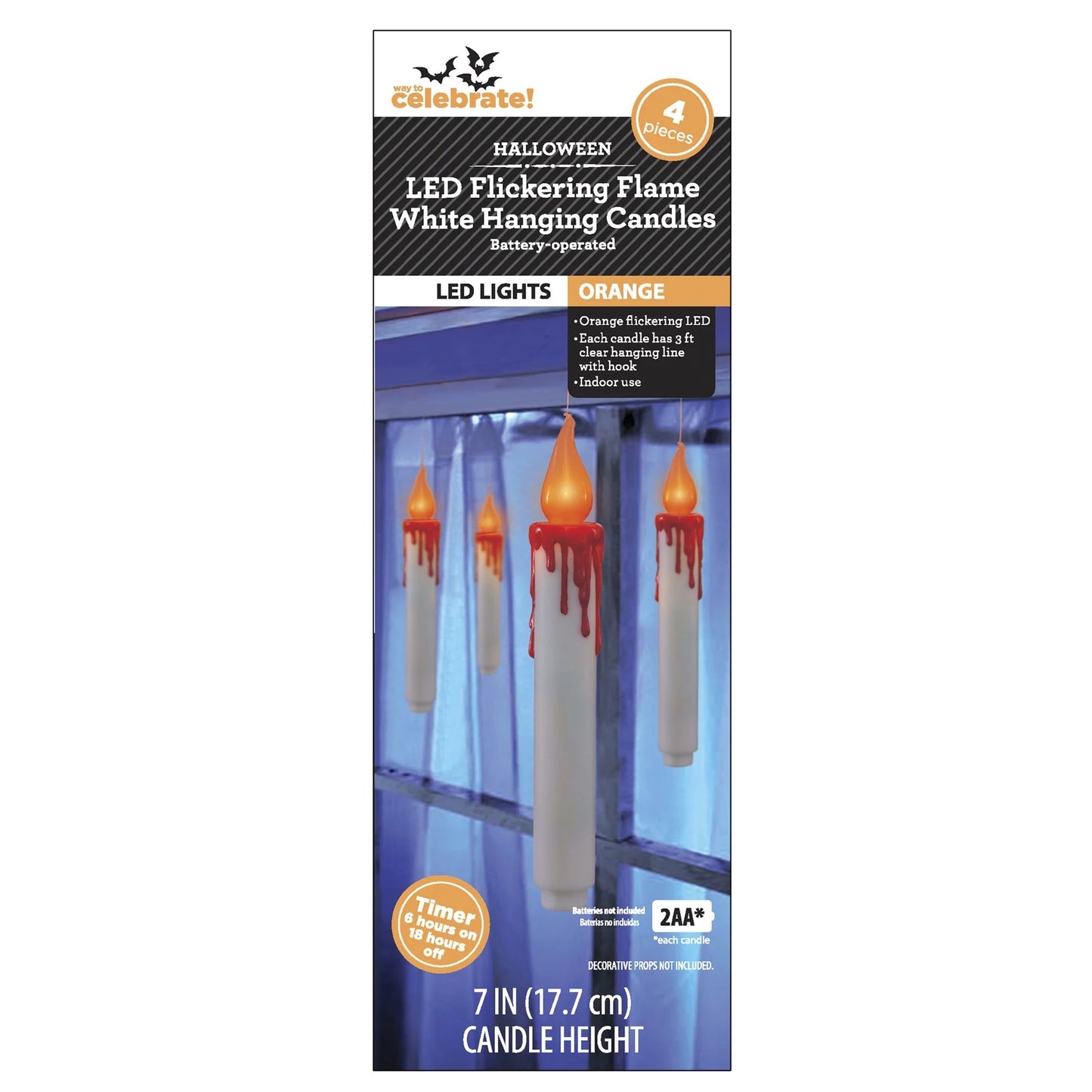 White Hanging Candle Lights, 4PC, Orange LED Flickering Flame, Battery Operated, 7in, Halloween Indoor, by Way To Celebrate nirvanaguru