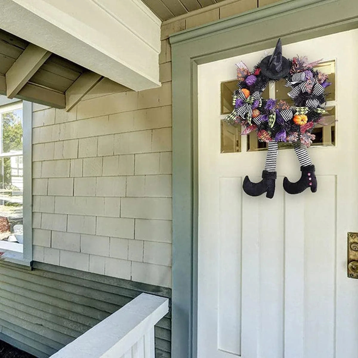 Halloween Wreath with Hat Legs Pumpkin Door Hanging Garland Front Door for Halloween Decorations nirvanaguru