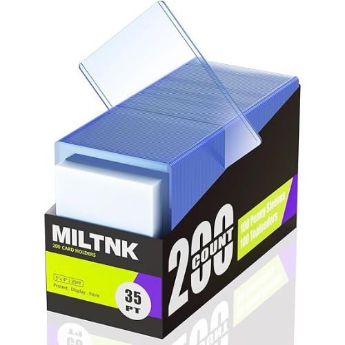 200 Pack Card Sleeves Toploaders, Hard Plastic Top Loaders, Baseball Sports Trading PKM Card Holder Protectors (100 Toploaders + 100 Sleeves) nirvanaguru