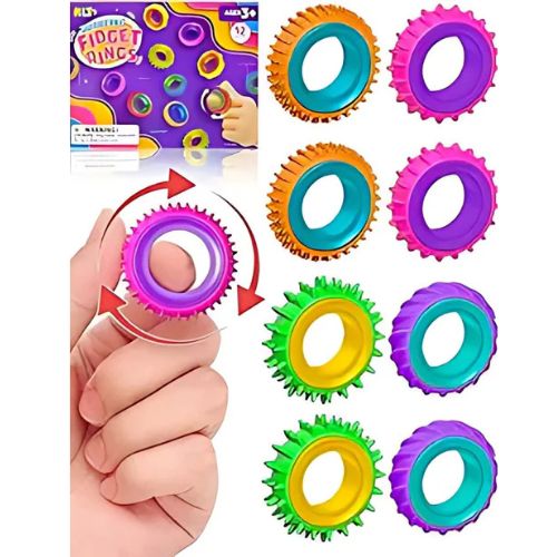 Fidget Toys Sensory Rings for Kids: 12 Pack Finger Spinner Rings - Texture Stress Toys for Kids Autism Calming - Fun Fidgets for Student Classroom Prize Stocking Stuffers nirvanaguru