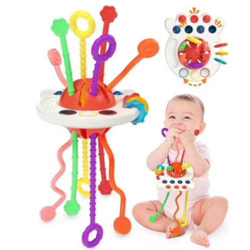 Yetonamr Baby Sensory Montessori Toys for 6-12-18 Months, Pull String Silicone Teething Toy, Toddler Birthday Gift Travel Toy for 1 2 Year Old Boy Girl Infant 8 9 10 Months Old nirvanaguru