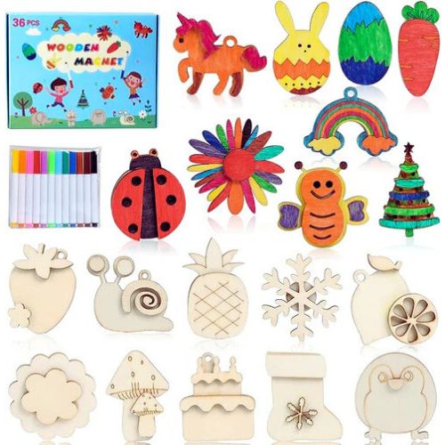 Worgree DIY Wooden Magnets, 36 pcs Wooden Art Craft Supplies Painting Kit for Kids Party Favors for Boys Girls Ages 4-8 8-12 Birthday Easter Crafts Gifts Toys Basket Goodie Bag Stuffers nirvanaguru