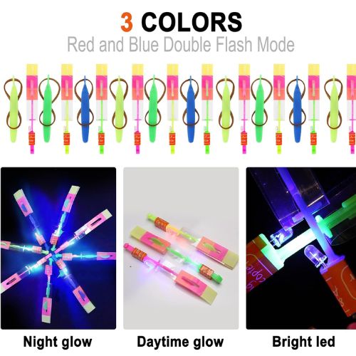 25 Sets LED Flying Set, 25 Slingshot+25 Glow Helicopter-50 Pcs, Flying Toy Outdoor Toys Glow in The Dark Party Supplies Party Favors for Kids 8-12,4-8 nirvanaguru