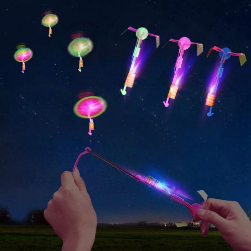 25 Sets LED Flying Set, 25 Slingshot+25 Glow Helicopter-50 Pcs, Flying Toy Outdoor Toys Glow in The Dark Party Supplies Party Favors for Kids 8-12,4-8 nirvanaguru