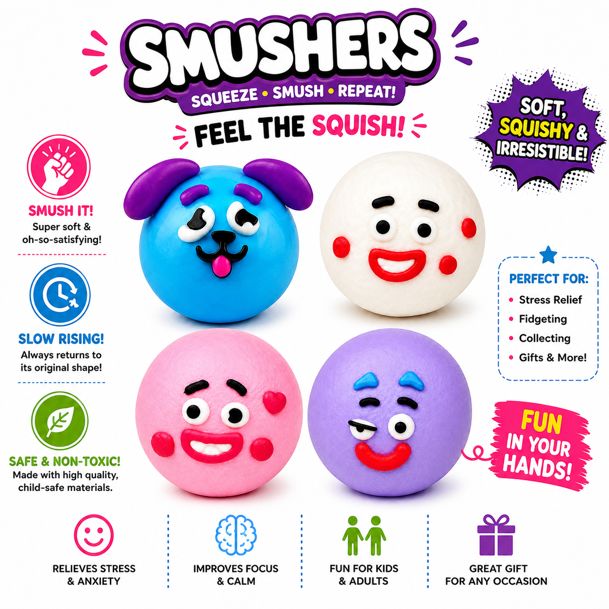 Smushers Squishy Curiosities - Ultra-Soft Slow Rising Stress Relief Toy for Adults - Cute Quirky Sensory Fidget Toy for Anxiety Relief - ADHD & Autism - Unique Office Desk Decor Nirvana Guru